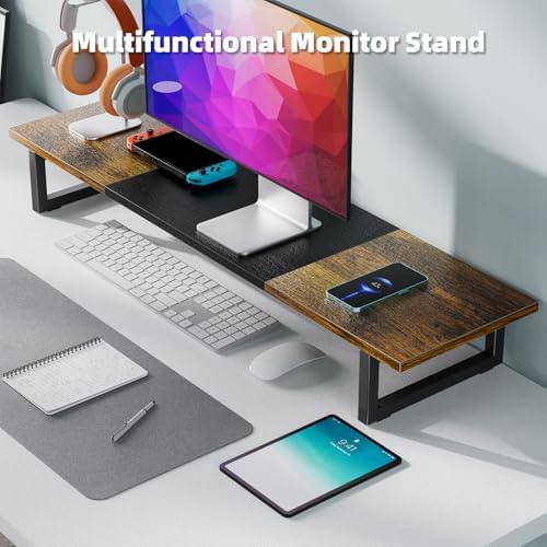 Simple Trending 38" Dual Monitor Stand Riser, Desk Organizer, Rustic Brown