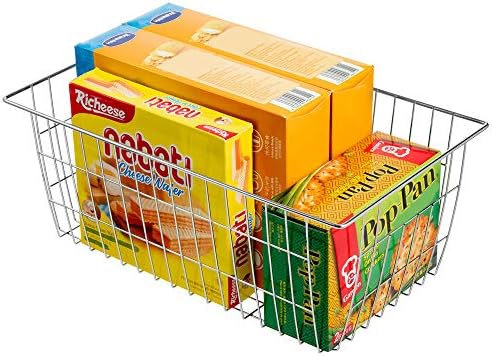SANNO Farmhouse Freezer Bastets Organizer Bin Large Metal Wire Food Storage Organizer Bin Basket - for Kitchen Cabinets,