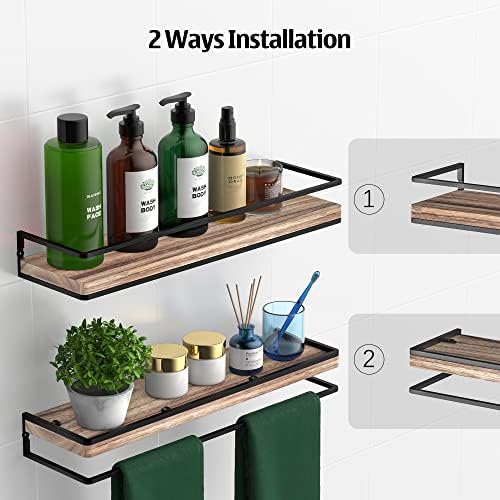 Meangood Floating Shelves Wall Mounted Set of 2, Rustic Wood Wall Storage Shelves for Bedroom,Living Room,Bathroom, Kitc