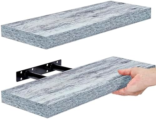 Sorbus 16 Inch Wood Floating Shelves for Wall (2 Pack, Blue)