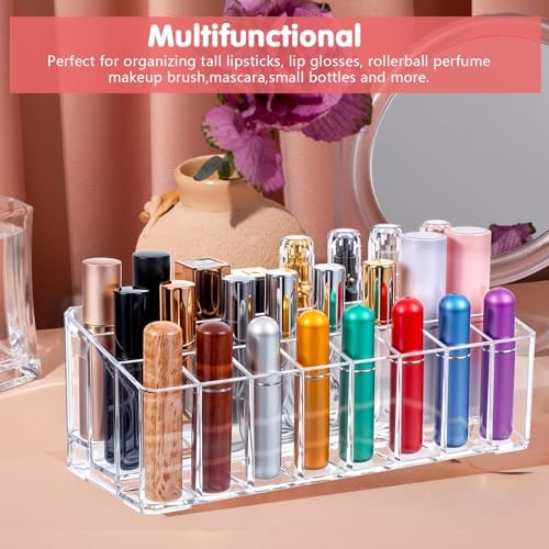 2 pcs Rollerball Perfume Organizer, 48 Spaces Clear Acrylic Perfume Storage Holder Beauty Scent Holder, Makeup Lipgloss 