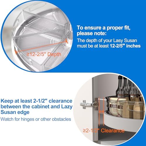 JOWBOOW Lazy Susan Organizer Bins for 32"-33" Diameter Corner Cabinet Lazy Susan, 6 Pack, Clear Plastic Cabinet and Pant