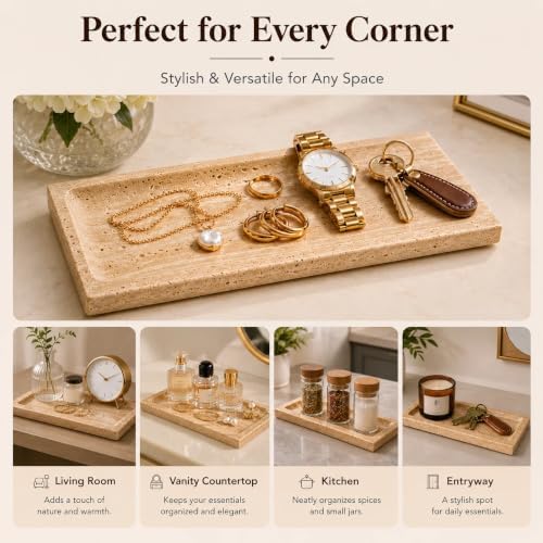 Stone Travertine Tray for Vanity Countertop, Small Beige Marble Tray
