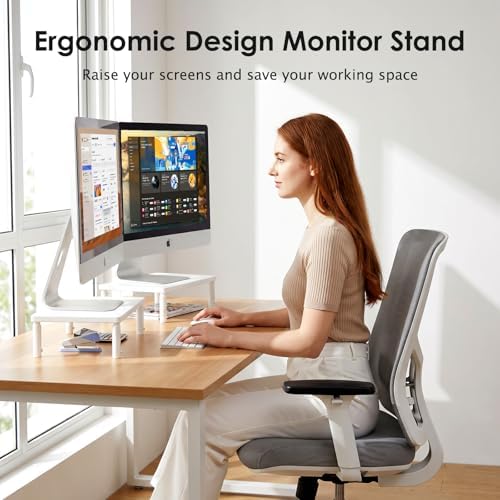 ECOLOVI Adjustable Wood Computer Monitor Stand Riser, Office Desk Organizer and Accessories for Monitor, Laptop, PC, Pri
