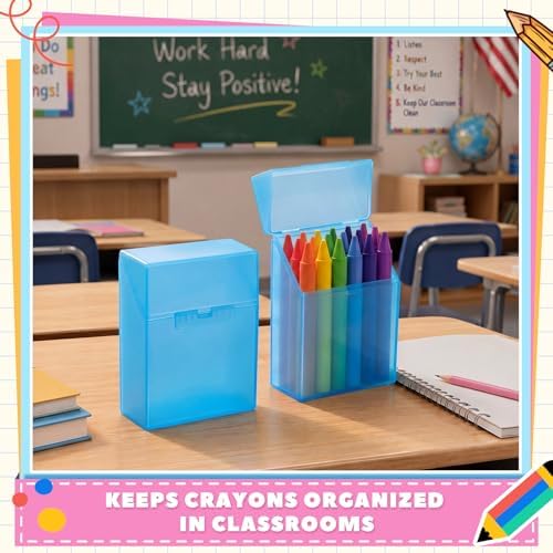 Clabby 2 Pcs Clear Plastic Crayon Boxes Hold 24 Count, Blue