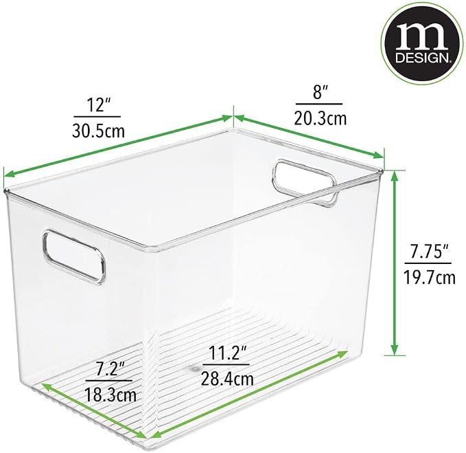 mDesign Deep Plastic Home Storage Organizer Bin for Cube Furniture Shelving in Office, Entryway, Closet, Cabinet, Bedroom, Laundry Room, Nursery, Kids Toy Room - 12" x 8" x 7.5" - 2 Pack - Clear