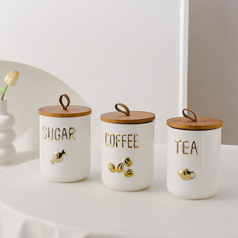 Comeon Ceramic Canister Set with Airtight Seal Bamboo Lid Silicone, 27oz Food Storage Jars for Coffee Sugar Tea, Contain