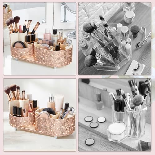 Rotating Makeup Organizer Vanity, Champagne, Rhinestone