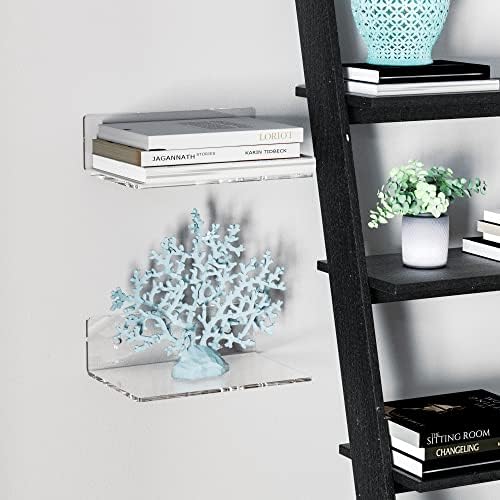 Sezanrpt 9 Inches Acrylic Wall Shelves 2 Pack, Floating Shelf for Wall Mounting, Acrylic Display Ledges for Funko Pop Figures, Home Décor, Living Room, Gaming Room, Plants(9 inch, Clear)