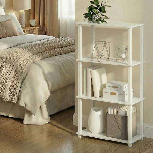 Furinno Turn-S-Tube Storage Shelves, 4-Tier Book Shelf, Corner Shelf, Toolless Open Frame Standing Shelves, for Organiza