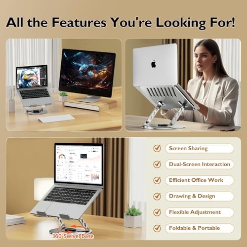 Laptop Stand for Desk - All-Metal Ergonomic Computer Stand & Laptop Riser, 360° Rotatable & Adjustable & Foldable, Lapto