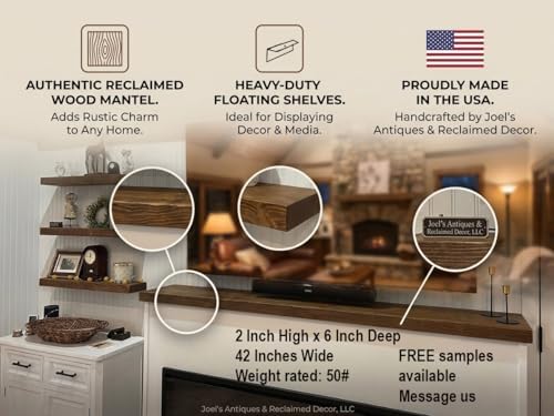 joelsantiques 42 Inch Wooden Floating Shelves for Wall -42x6x2 in -Made of Natural Wood - Long Heavy Duty Rustic Wall Sh
