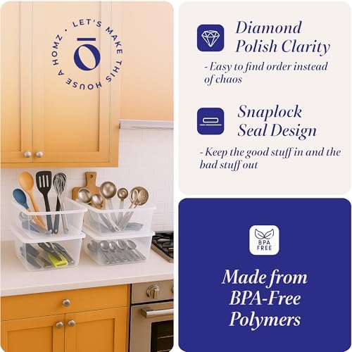 HOMZ Snaplock, Small Clear Plastic Storage Organizer Bins w/Lids, 4 Pack