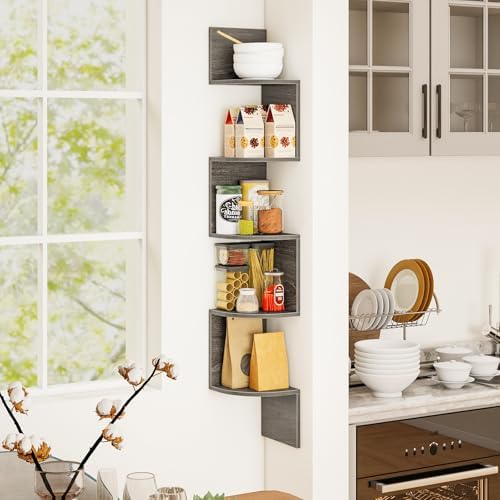 Tangkula 50''H Corner Shelf Wall Mount, 5-Tier Wooden Storage Organizer