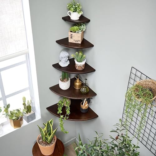Corner Shelves, Floating Corner Shelf, Set of 2 Solid Oak Wood Wall Shelves, Round End Wall Mount with Wire Hole Shelvin