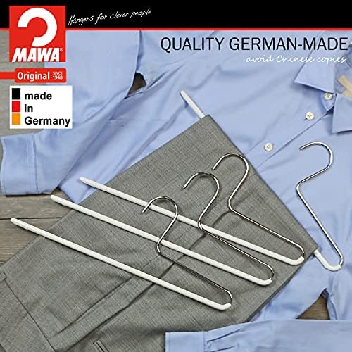 Mawa by Reston Lloyd Non-Slip Space Saving Clothes Hanger with Single Rod for Pants, Style KH/1, Set of 30, White