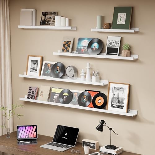 SAUMONIERES Picture Ledge Shelf Floating Book Shelves Set of 2 Wall Mounted Solid Wood for Bedroom Bathroom Living Room 