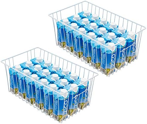 16inch Freezer Wire Storage Organizer Baskets, Household Refrigerator Bins with Built-in Handles for Cabinet, Pantry, Cl