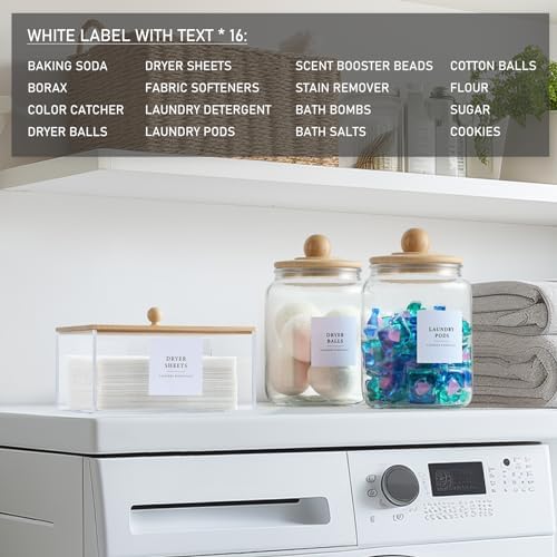 Glass Jars and Dryer Sheet Holder with Bamboo Lids, Dispenser Set and Labels, Containers for Laundry Room Organization and Storage, Half Gallon Airtight jars, Acrylic Storage Box for Laundry supplies