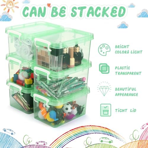 Wenqik 6 Pack Colorful Plastic Storage Bins with Lids, Green