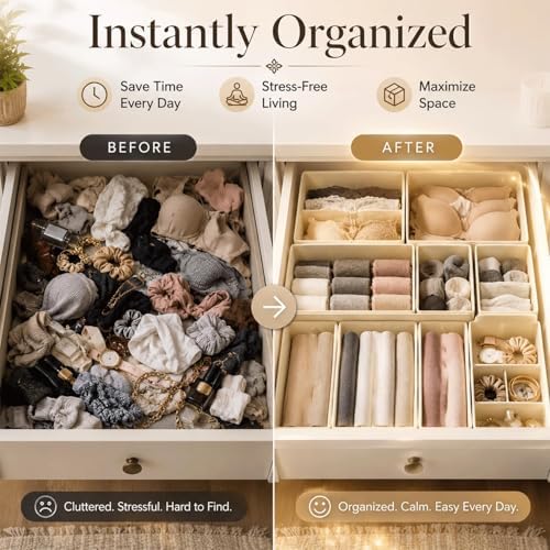 Drawer Organizer Set of 12 for Dresser Drawers, Foldable Drawer Organizers for Underwear, Socks, Bras, Panties, Baby Clo