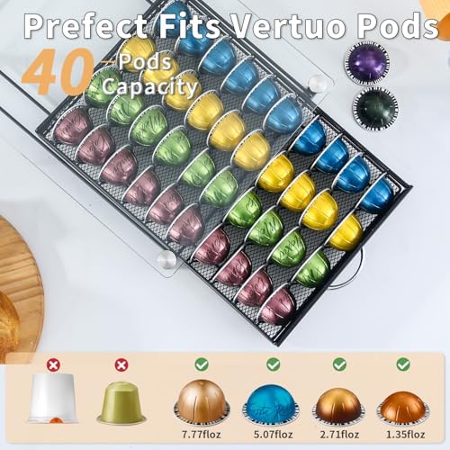 FlagShip Tempered Glass Top Nespreso Vertuo Pod Holder,40 Big Pods Capacity