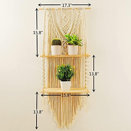 Mong Macrame Wall Hanging Shelf - Boho Hanging Shelves for Wall - Decorative Bohemian Floating Plants Room Storage Shelv