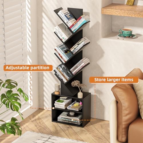 SHEEPAM 10-Tier Tree Bookshelf Floor Standing Narrow Space Storage Bookcase