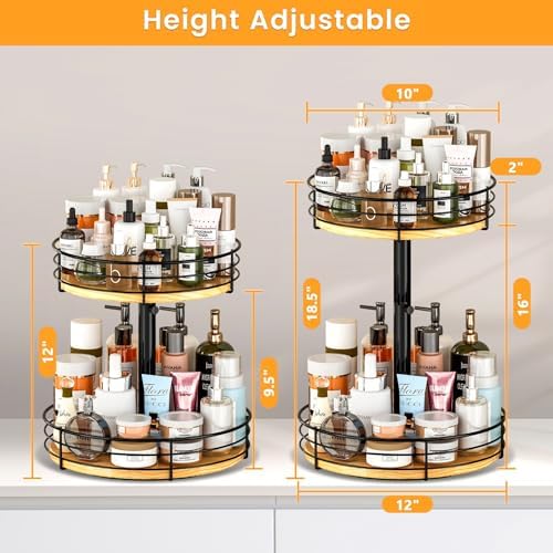 2 Tier Lazy Susan Spice Rack Organizer, Rotating Turntable, Black