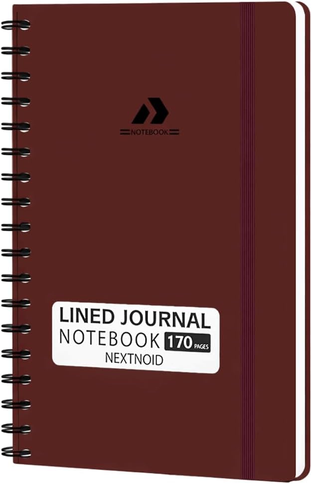 Nextnoid Lined Spiral Notebook Journal For Women & Men - A5(5.8" x 8.3") 170 Pages, Hardcover Notebooks for Work & Note Taking, College Ruled Journals for Writing - Burgundy