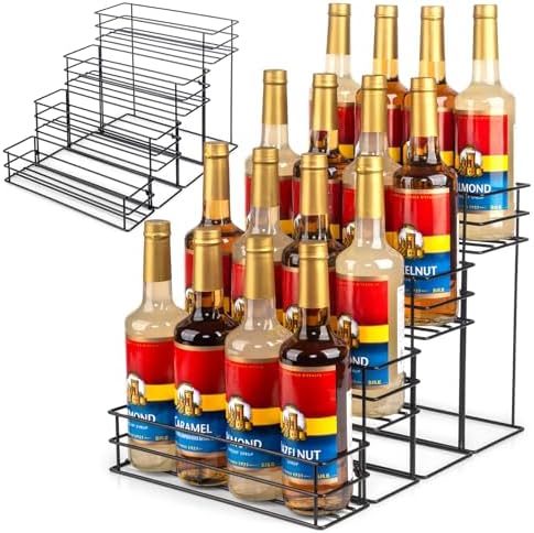 kimilus 16 Bottle Capacity Coffee Syrup Organizer 4 Tier Coffee Syrup Stand Shelf for Coffee Bar Accessories for Coffee 