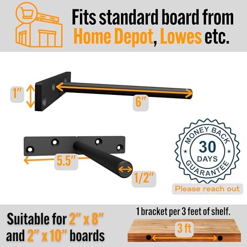 EVALD Heavy Duty Floating Shelf Brackets 6 Inch, Hidden Shelf Brackets with Screws & Anchors, Floating Shelves Hardware,