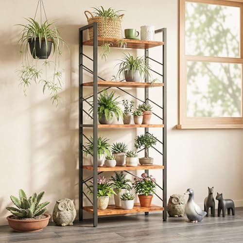 DurayLoly 2 Pieces 5 Tier Bookshelf for Narrow Space, Rustic Brown