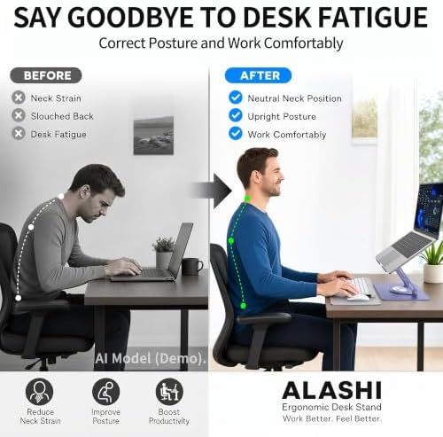 ALASHI Laptop Stand for Desk with 360° Rotating Base, Multi-Angle Adjustable Laptop Stands, Foldable Laptop Riser Compat