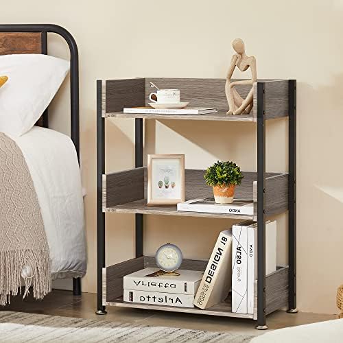 VECELO Bookshelf,Small Bookcase,3-Tier Storage Organizer,Industrial Shelving Unit for Living Room,Classroom,Office,Dormi