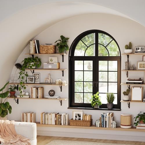 DINZI LVJ Long Wall Shelves, 47.3Inch Wooden Floating Shelves with Brackets