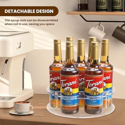 IEEK Large Rotating Coffee Syrup Organizer 7 Bottles Clear Acrylic Coffee Syrup Rack for Countertop Syrup Bottle Holder 