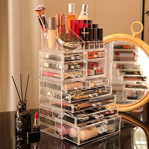 Cq acrylic 4 Pack Clear Makeup Organizer Countertop,Stackable 11 Drawers Skincare Organizer,Cute Skin Care Organizer for