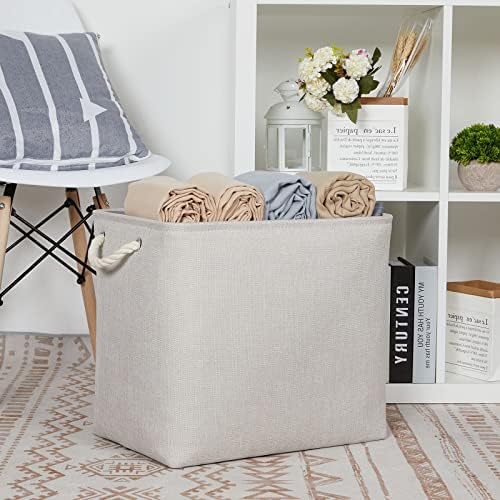 DULLEMELO 2-Pack Large Storage Baskets for Organizing Canvas Fabric Storage Basket Bins With Rope Handles for Shelf Clothes Empty Gift Basket (Beige)