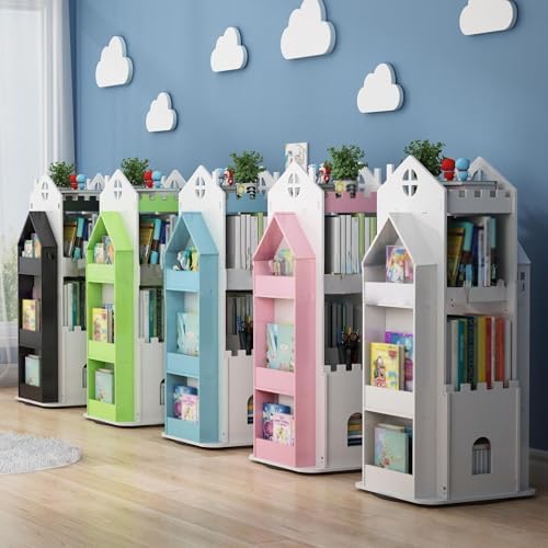 4-Tier Rotating Children's Bookshelf,Floor Standing Bookcase,360 Display Storage Rack,Book Display Shelf for Living Room
