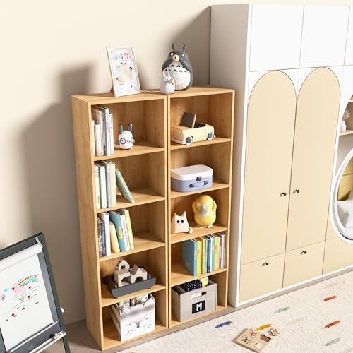 Wooden 5 Cube Storage Organizer, Oak 5 Tier Bookcase Bookshelf Freestanding Storage Display Organizer, Versatile Cubes O