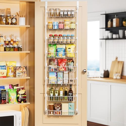 Delamu Over The Door Pantry Organizer, 8-Tier Metal Pantry Door Organization and Storage for Easy Install, Hanging Spice