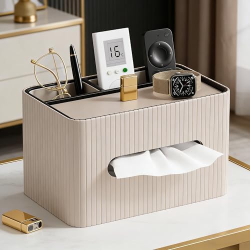 KINGFOM Leather Tissue Box Cover with Storage Tray, Decorative Tissue Box Holder Organizer for Office Desk, Bedroom & Ni