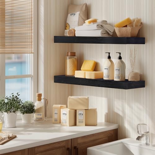 Floating Shelves, 36 Inch Wall Mounted Shelves, Set of 2, Black
