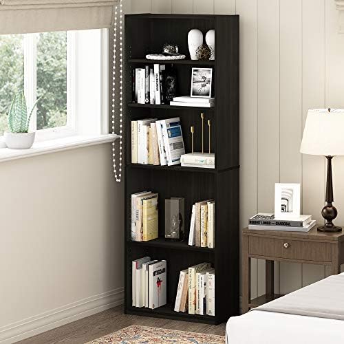Furinno Jaya 5-Tier Book Shelf Set of 2, Adjustable Shelf, Espresso