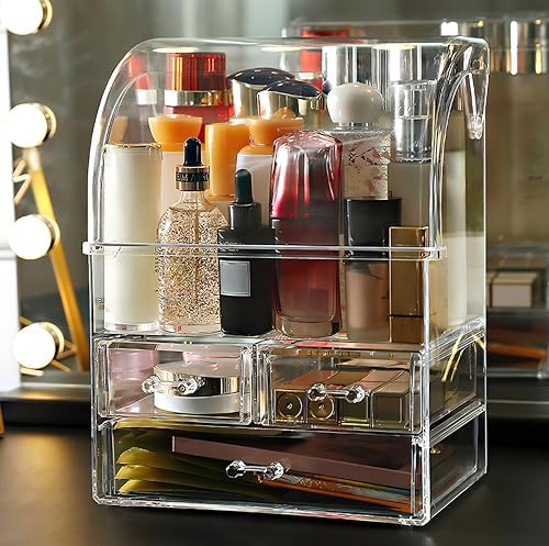 Clear Large Acrylic Makeup Organizer With Lid Cosmetic Storage Drawers Portable Makeup Organizers Dustproof And Waterpro