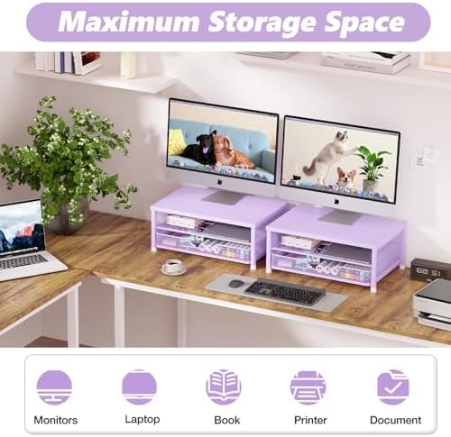 OPNICE Computer Monitor Stand Riser, Desk Organizer with Drawer, Printer & Laptop Stand, Office Desk Accessories & Works