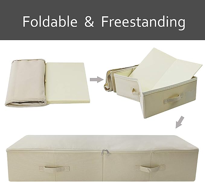 iwill CREATE PRO Pack of 2, 39.4"X16.9"X7" Ultra-Length Foldable & Washable Underbed Storage Organizer Containers for Clothing, Shoes, Bedding - Ideal for Bedroom, College Dorm (Beige)