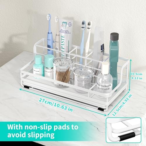 HapiRm Toothbrush Holders for Bathroom - 5 Partitions Bathroom Counter Organizer with Instant Drying Stone, Stainless St
