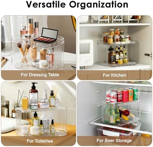 Lazy Susan Organizer for Cabinet, Pantry, Countertop (2 Tier 14" x 10" Clear - 1 Pack, Rectangular)